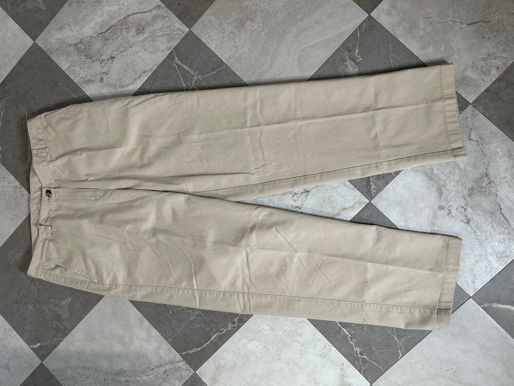 LL Bean Womens Khaki Chino Pants Beige Straight Leg 100% Cotton Size 14 Regular